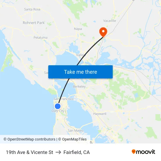 19th Ave & Vicente St to Fairfield, CA map