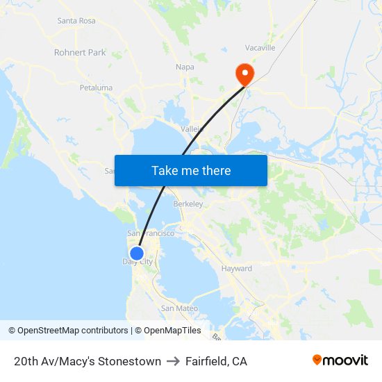 20th Av/Macy's Stonestown to Fairfield, CA map