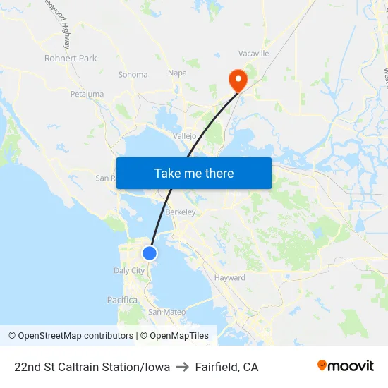 22nd St Caltrain Station/Iowa to Fairfield, CA map