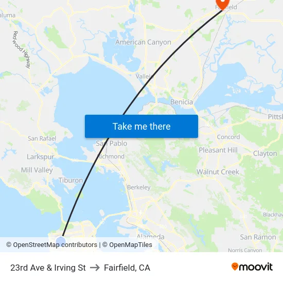 23rd Ave & Irving St to Fairfield, CA map