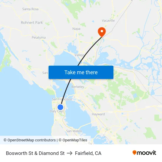 Bosworth St & Diamond St to Fairfield, CA map