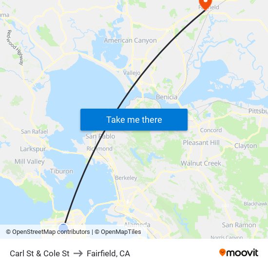 Carl St & Cole St to Fairfield, CA map