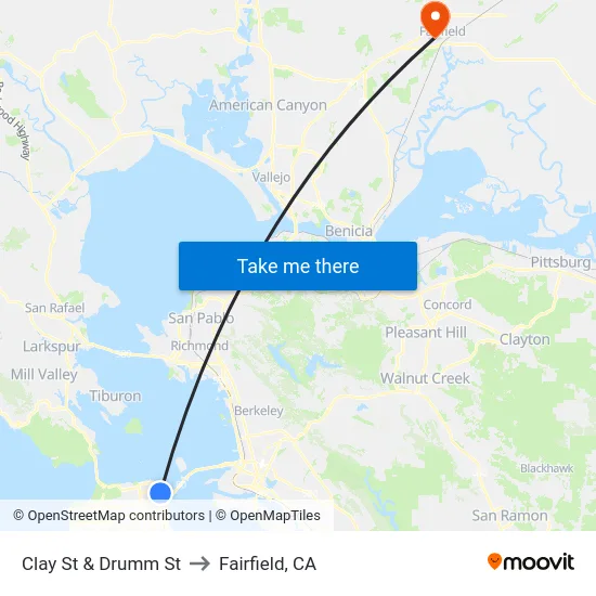 Clay St & Drumm St to Fairfield, CA map
