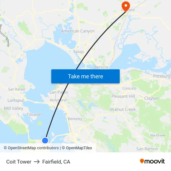 Coit Tower to Fairfield, CA map