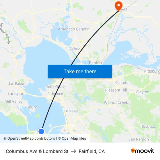 Columbus Ave & Lombard St to Fairfield, CA map