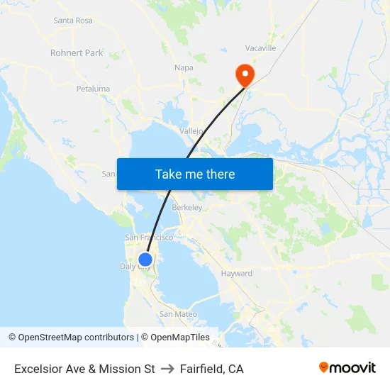 Excelsior Ave & Mission St to Fairfield, CA map