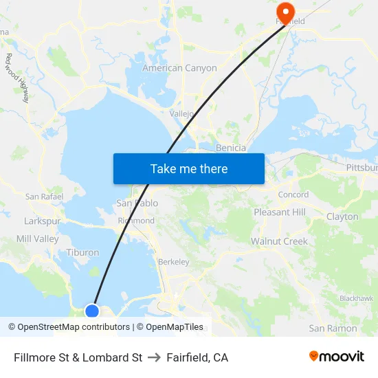 Fillmore St & Lombard St to Fairfield, CA map