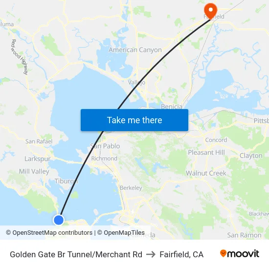 Golden Gate Br Tunnel/Merchant Rd to Fairfield, CA map