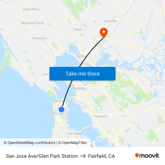 San Jose Ave/Glen Park Station to Fairfield, CA map