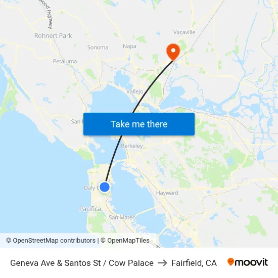 Geneva Ave & Santos St / Cow Palace to Fairfield, CA map