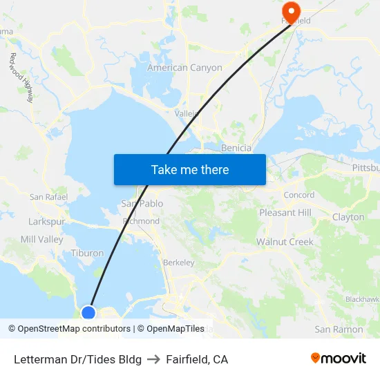 Letterman Dr/Tides Bldg to Fairfield, CA map