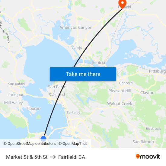 Market St & 5th St to Fairfield, CA map