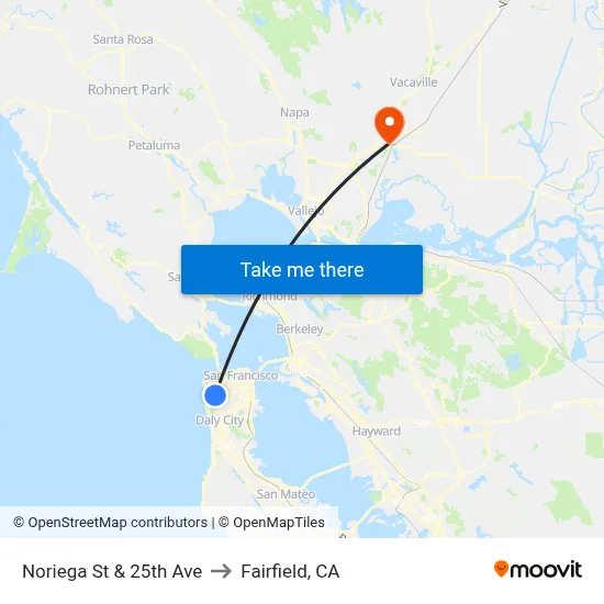 Noriega St & 25th Ave to Fairfield, CA map