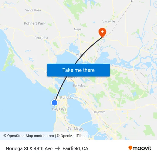 Noriega St & 48th Ave to Fairfield, CA map