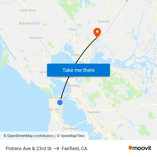 Potrero Ave & 23rd St to Fairfield, CA map