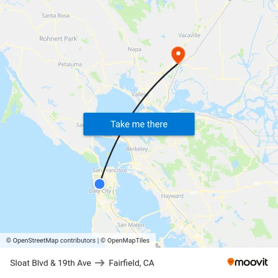 Sloat Blvd & 19th Ave to Fairfield, CA map