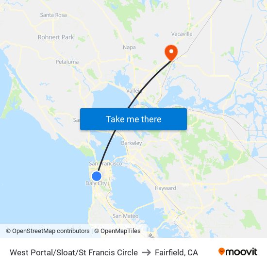 West Portal/Sloat/St Francis Circle to Fairfield, CA map