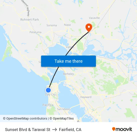 Sunset Blvd & Taraval St to Fairfield, CA map