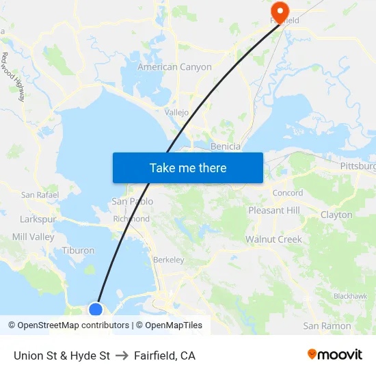 Union St & Hyde St to Fairfield, CA map