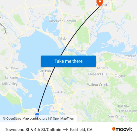 Townsend St & 4th St/Caltrain to Fairfield, CA map