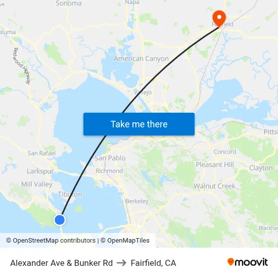 Alexander Ave & Bunker Rd to Fairfield, CA map