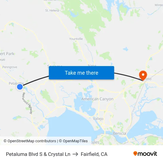 Petaluma Blvd S & Crystal Ln to Fairfield, CA map