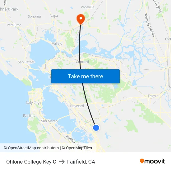 Ohlone College Key C to Fairfield, CA map