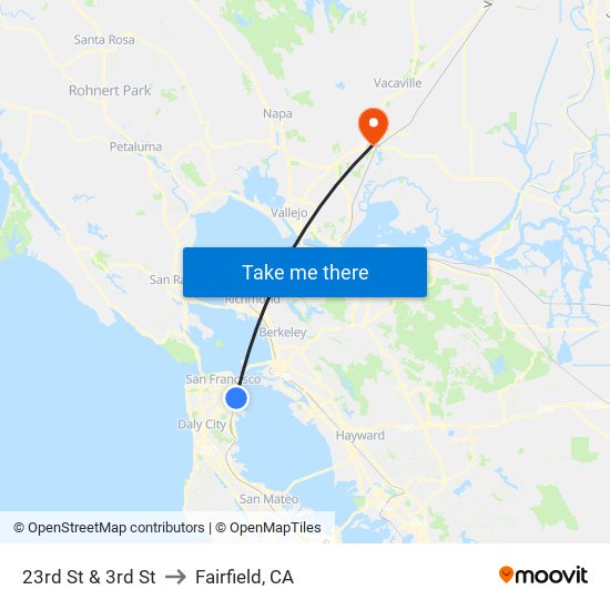 23rd St & 3rd St to Fairfield, CA map