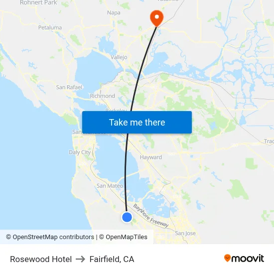 Rosewood Hotel to Fairfield, CA map