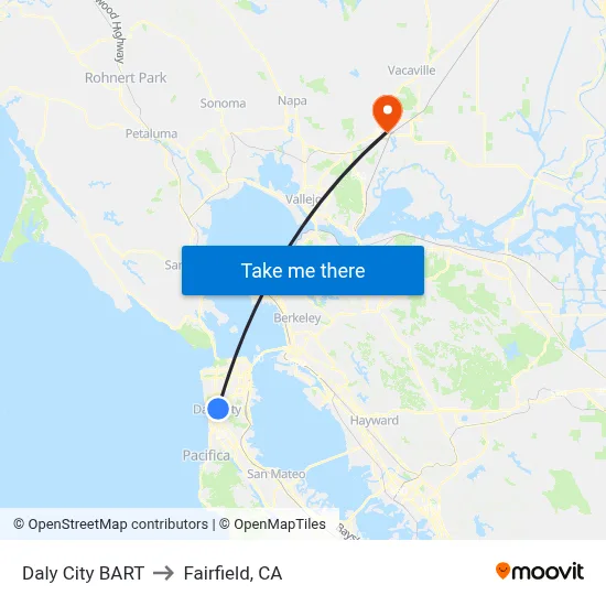 Daly City BART to Fairfield, CA map