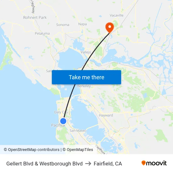 Gellert Blvd & Westborough Blvd to Fairfield, CA map