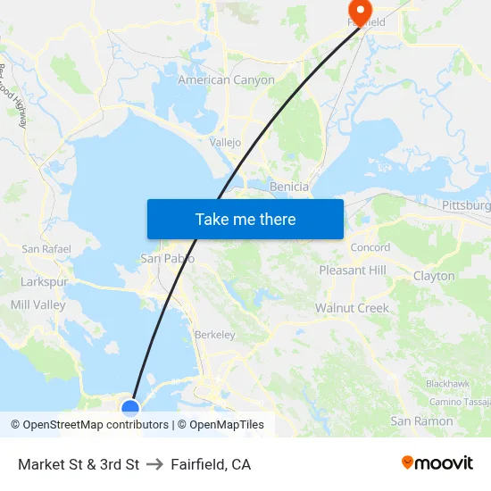 Market St & 3rd St to Fairfield, CA map