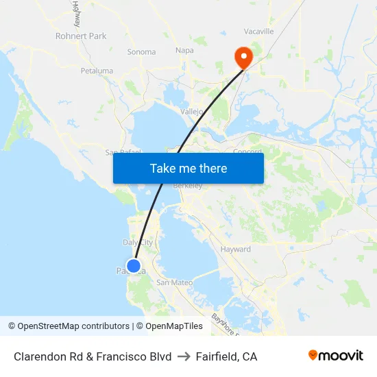 Clarendon Rd & Francisco Blvd to Fairfield, CA map