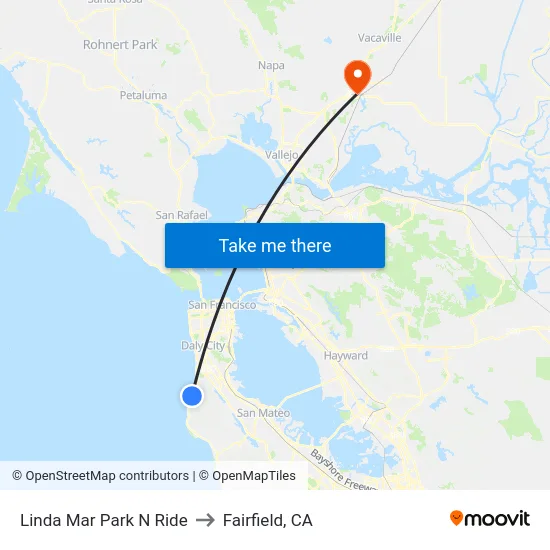 Linda Mar Park N Ride to Fairfield, CA map