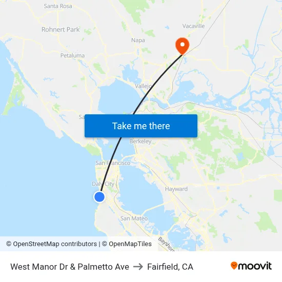 West Manor Dr & Palmetto Ave to Fairfield, CA map