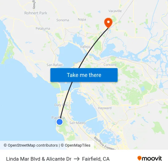 Linda Mar Blvd & Alicante Dr to Fairfield, CA map