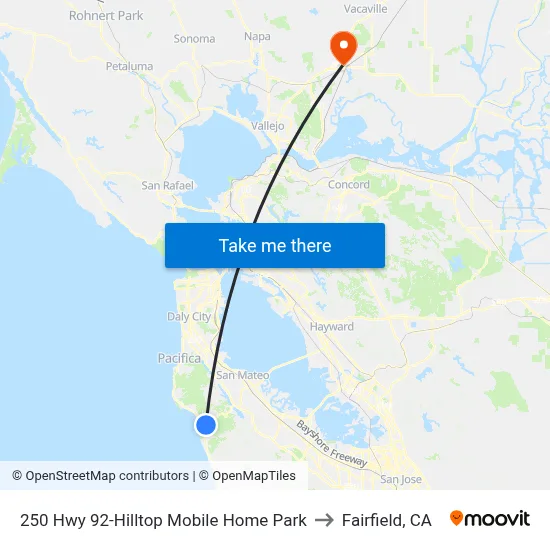 250 Hwy 92-Hilltop Mobile Home Park to Fairfield, CA map