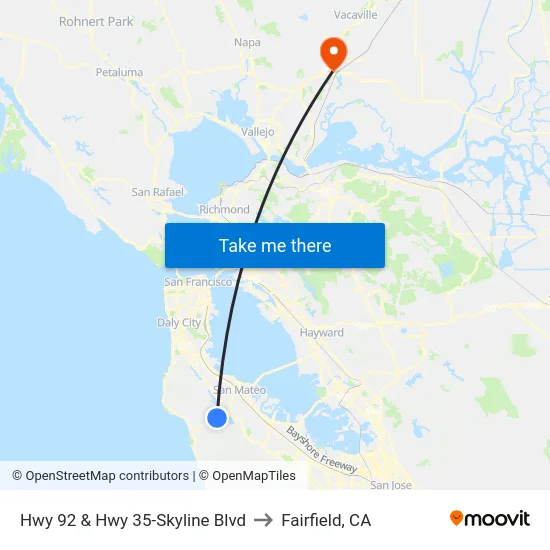 Hwy 92 & Hwy 35-Skyline Blvd to Fairfield, CA map