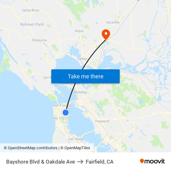 Bayshore Blvd & Oakdale Ave to Fairfield, CA map