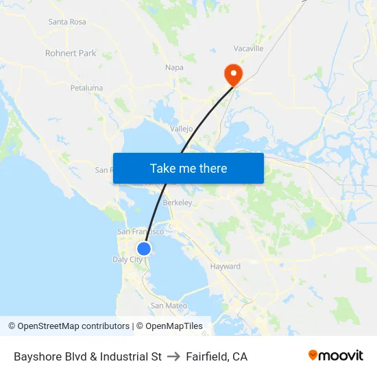 Bayshore Blvd & Industrial St to Fairfield, CA map