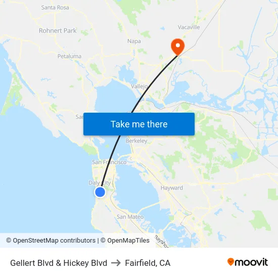 Gellert Blvd & Hickey Blvd to Fairfield, CA map