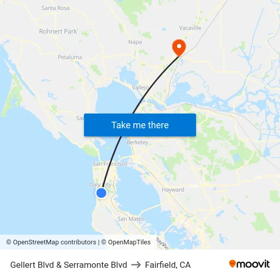 Gellert Blvd & Serramonte Blvd to Fairfield, CA map