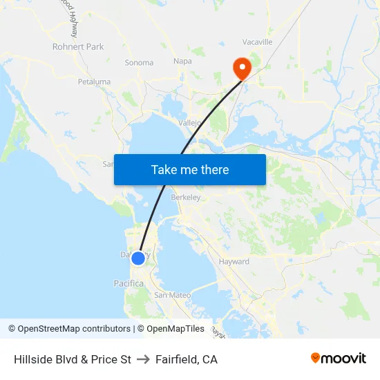 Hillside Blvd & Price St to Fairfield, CA map