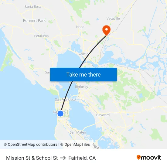 Mission St & School St to Fairfield, CA map