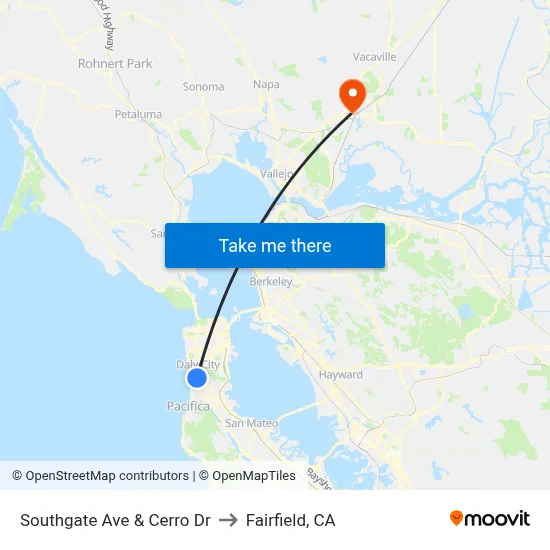 Southgate Ave & Cerro Dr to Fairfield, CA map