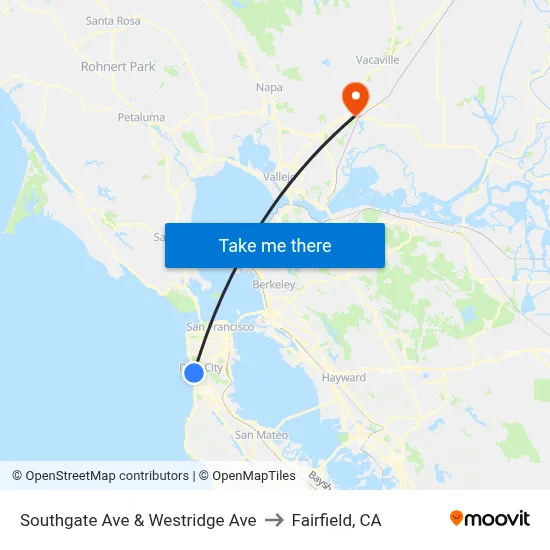 Southgate Ave & Westridge Ave to Fairfield, CA map