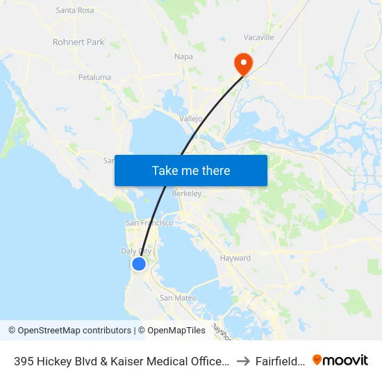 395 Hickey Blvd & Kaiser Medical Offices Driveway to Fairfield, CA map