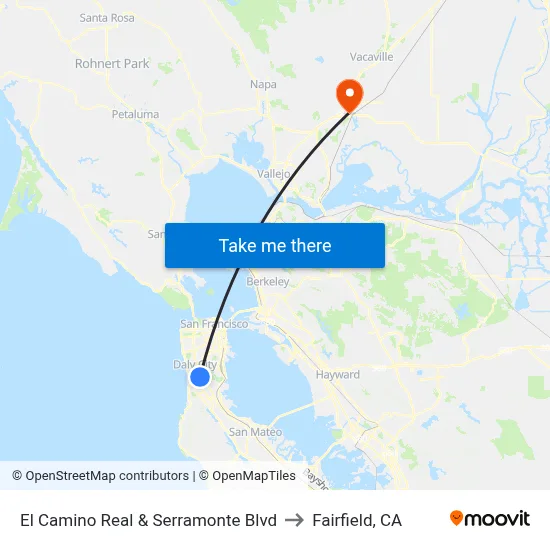 El Camino Real & Serramonte Blvd to Fairfield, CA map