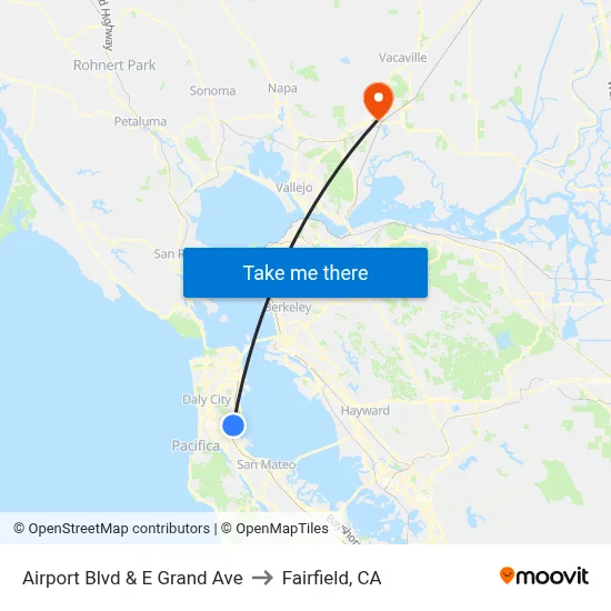 Airport Blvd & E Grand Ave to Fairfield, CA map