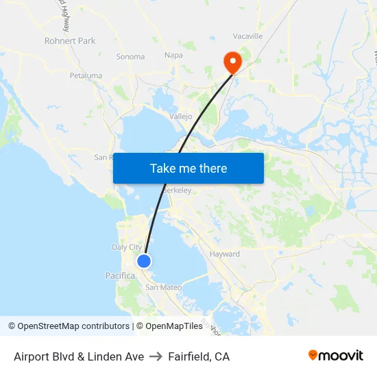 Airport Blvd & Linden Ave to Fairfield, CA map
